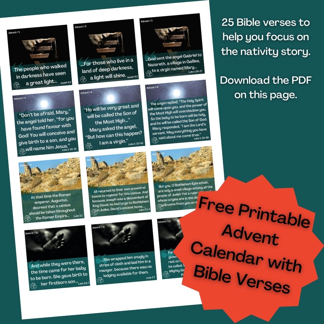 Free Advent Calendar with Bible Verses Download the PDF, Print off & use.